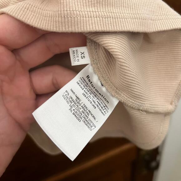 Reformation Muse Tee Women's Crop Top size XS Ribbed Short Sleeve Beiege - Picture 3 of 9